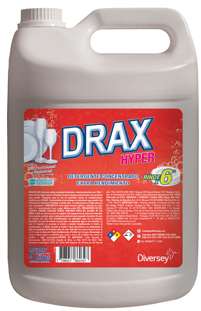 DRAX HYPER 4x5L - DETERGENTE CONCENTRADO - EXTRA RENDIMIENTO
